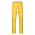 thumbnail image 3 of ohmzyzo Men's Dress Plaid Pants Flat Front Printed Business Checkered Trousers Slim Fit Work Pants Straight Leg Office Work Trousers Yellow XL, 3 of 5