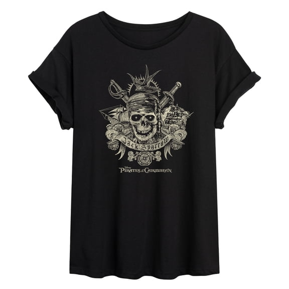 Pirates of the Caribbean - Jack Sparrow Tattoo - Juniors Oversized Graphic T-Shirt