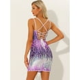 thumbnail image 3 of Unique Bargains Women's Spaghetti Straps Lace-up Sparkle Glitter Sequin Bodycon Mini Dress M Purple Silver, 3 of 6