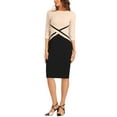 thumbnail image 2 of Vestido ajustado de mujer Inspire Chic, vestido midi de lápiz de color contrastante, ideal para el trabajo, talla S, color albaricoque, 2 of 5