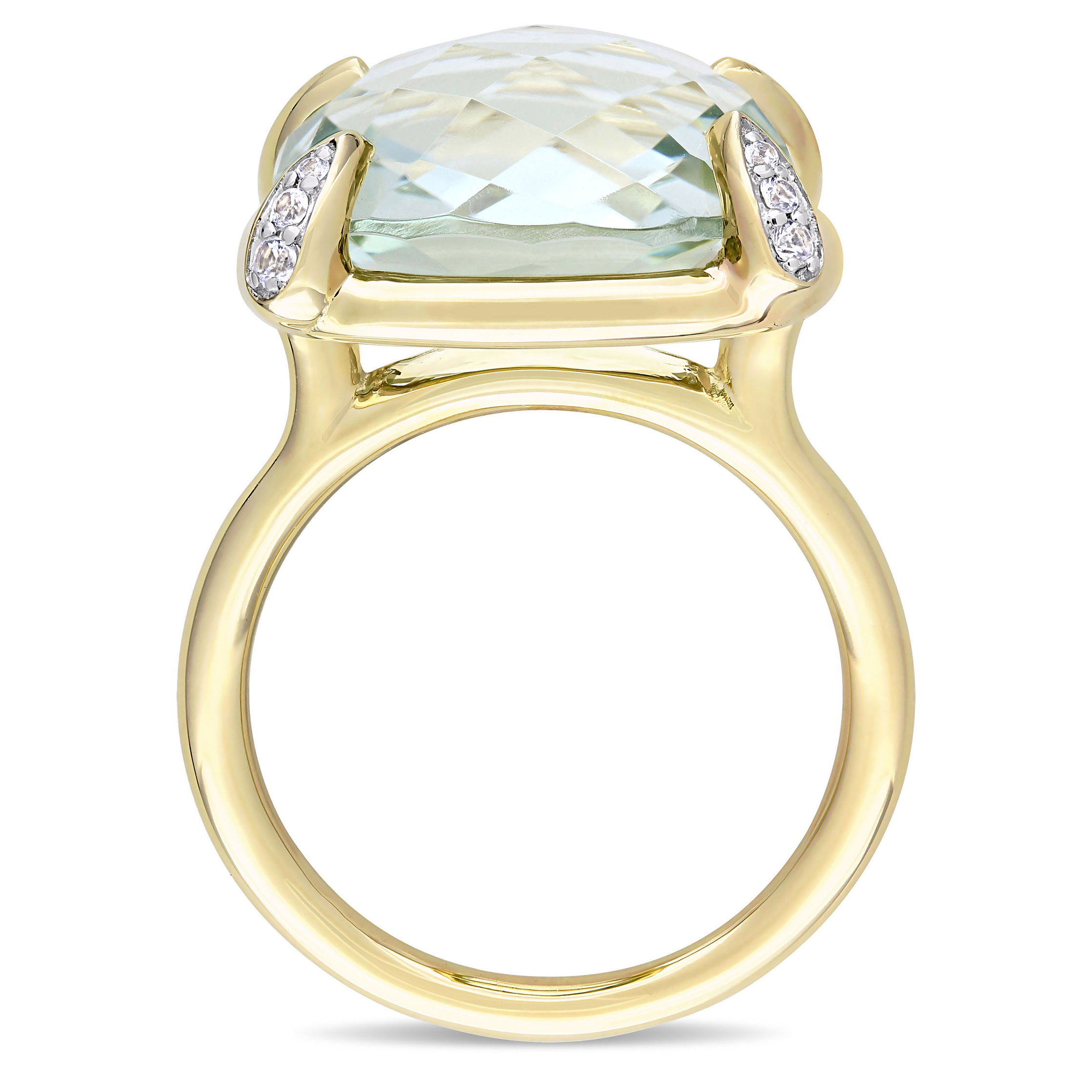 Miabella Women's 15-1/8 Carat T.G.W. Cushion Double Checkerboard-Cut Green Quartz and Round-Cut White Sapphire 14kt Yellow Gold Cocktail Ring - image 4 of 7