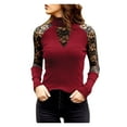 thumbnail image 2 of Okbop Deep V Neck Tops for Women,Fashion Turtleneck Long Sleeve Cotton T-Shirt Casual Lace Peasant Blouses for Women Christmas T Shirts for Women, 2 of 5