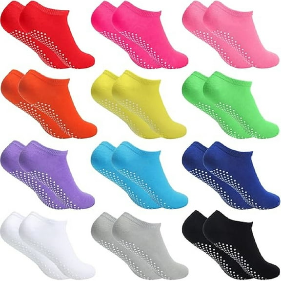Bulk Non Slip Socks 12Pairs Unisex Sticky Gripper with Grips for Women Men Yoga Pilates Barre Home Workout Slipper