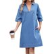 thumbnail image 3 of Vestido Camisero Vaquero para Mujer, de Verano, con Cuello en V, Minivestido Informal con Bolsillos. Azul S, 3 of 10