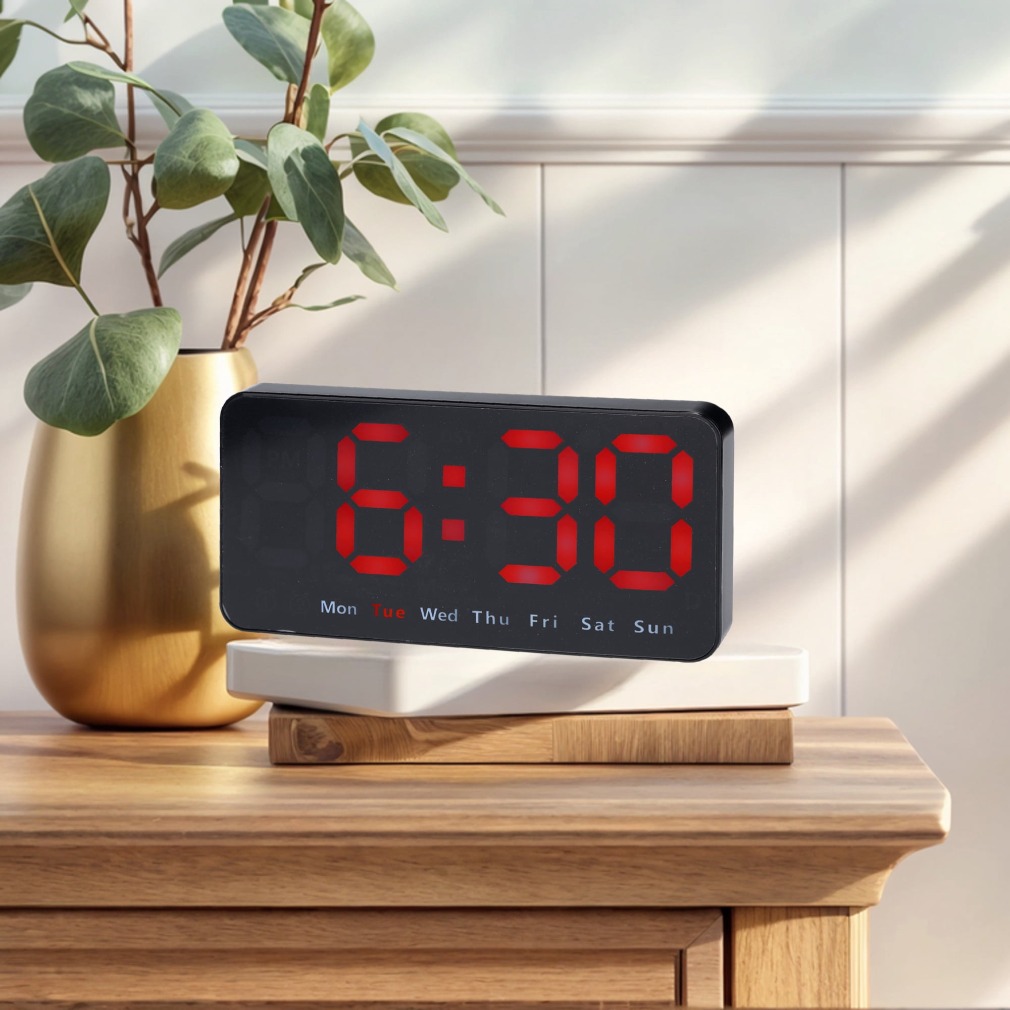 Unique Bargains 2 Pcs Digital Dual Alarm Clock Dimmable Wall Clocks Red/Pink