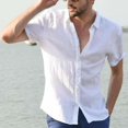 thumbnail image 1 of Hombres Algodón Lino Botón Camisa casual Camiseta de manga corta Camiseta de verano Blusa Tops, 1 of 2