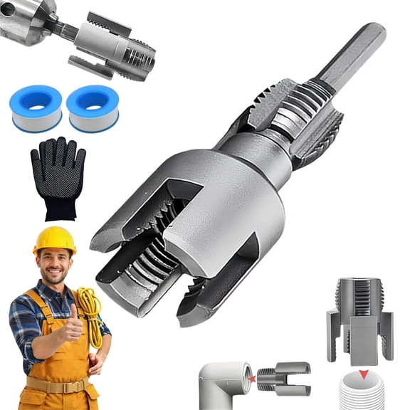 2 Size New 4 in 1 Water Pipe Wrench, Integrated Internal & External Pipe Threading Tool, PVC Pipe Threader, 1/2" & 3/4" Pipe Sizes Electric Drill Compatible for Home Repair