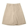 thumbnail image 2 of LIIPEE Girls Boys Dress Shorts Solid Color Stretch High Waist Uniforms Knee-Length Shorts With Pockets Boys Stylish Travel Shorts,Khaki,7-8 Years, 2 of 8