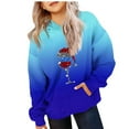 thumbnail image 2 of lcziwo Christmas Hoodies for Kids Wine Glass Graphic Hooded Sweatshirts Fall Winter Long Sleeve Pullover Tops Gifts for Teen Girls, Blue, 140, 2 of 6