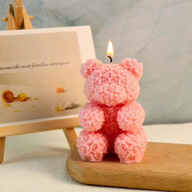rose candle toy JikouIivo Valentine's Day Wedding 3D Rose Bear with Rose Candle Silicone  Molds for Making Candle Resin Pillar Aromatherapy Candles Wax Soap Flower  Specimen Clay Craft