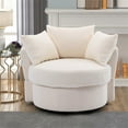 thumbnail image 3 of Modern Swivel Accent Chair Barrel Chair Upholstered Sofa Lounge Leisure Chair Round Chair with 3 Pillow 360°Swivel for Hotel Living Room,Ivory, 3 of 7