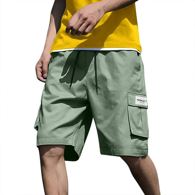 Pantalones de Hombre Cintura Elástica Verano Suelto Color Sólido Pantalones de Cinco Cuartos Deportes Casuales Pantalones Cortos de Ropa de Trabajo de los Hombres