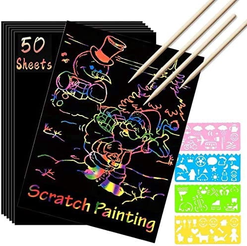 Papier à Gratter Magique Pour Enfants | Feuilles Noir Arc-en-Ciel | Activité Créative Et Ludique