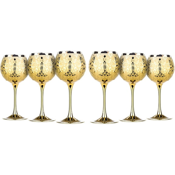 Golden Liberty Collection Elegant and Modern Crystal Wine Glasses Set for Hosting Parties and Events - Set of 6, 11 oz Wine Glasses, 350 ml