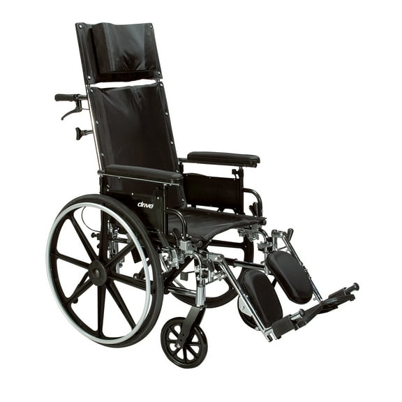 Drive Medical Viper Plus GT Full Reclining Wheelchair, Detachable Full Arms, 16" Seat