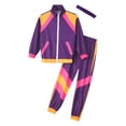 thumbnail image 4 of Doomiva Kids Girls 80s Hip Hop Tracksuit Long Sleeve Zip Up Top Jacket with Sweatpants Headband  Retro Disco Dancewear Purple 6-8, 4 of 5