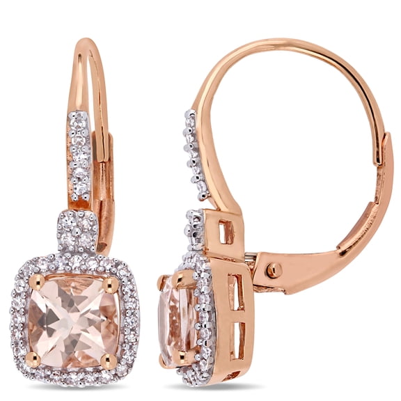 Everly Women's 1 1/10ct TGW Morganite & 1/5ct TW Diamond 10k Rose Gold Halo Leverback Earrings