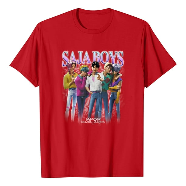 Pop cazadora para niña Hunters Round-Neck Printed Anime Trio Poster T Shirt (Red)