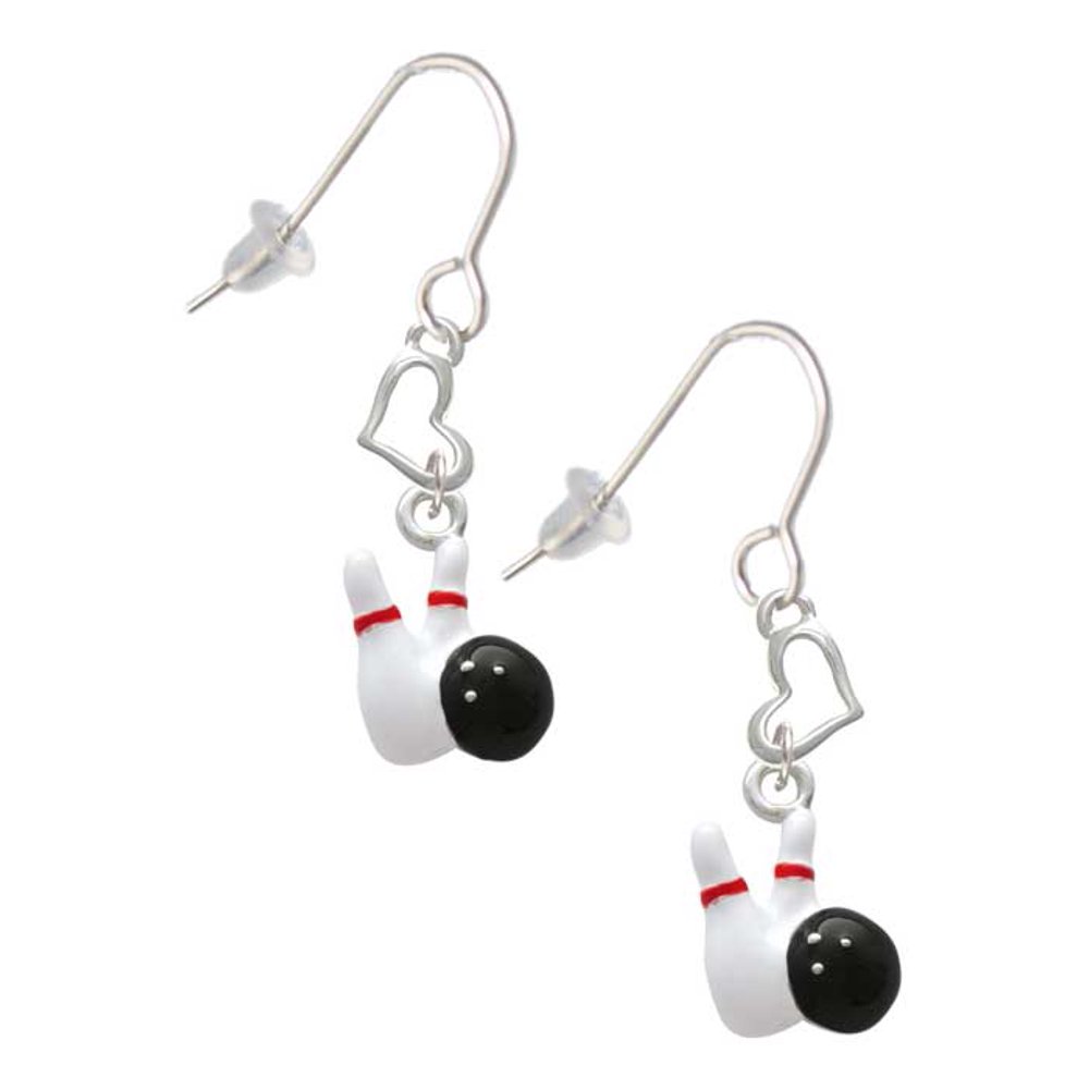Delight Jewelry Silvertone Bowling Pins with Bowling Ball Heart