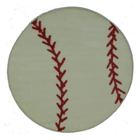 Fun Rugs Fun Time Round Baseball Rug, White/Red