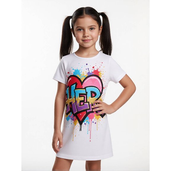 Comfortable Elegant Short Sleeve Sundress for Girls Relaxed-Fit Casual Dress Crewneck Young Girls Age 5-13
