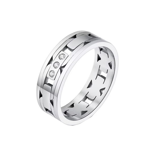 HIJONES Unisex Hollow Cubic Zirconia Ring for Men Women Stainless Steel Couples Promise Wedding Band Silver Size 8