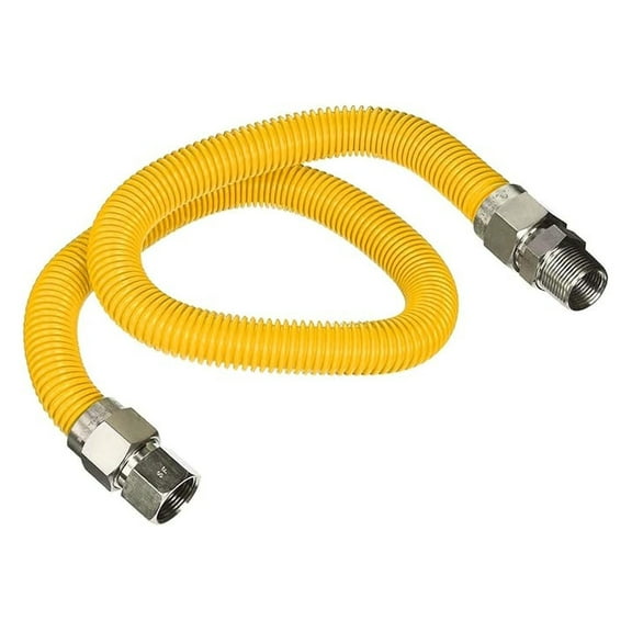 Gas Connector Kit inch Yellow Coated Stainless Steel, 5/8” OD Flexible Gas Hose Connector for Gas Range, Furnace, Stove, 3/8” FIP x 3/8” MIP Stainless Steel Fittings