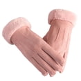 thumbnail image 2 of Eoperou 1 Pair Women Gloves Touchscreen Full Finger Thickened Plush Lining Tear-resistant Keep Warm Faux Suede Fabric Autumn Winter Outdoor Cycling Girls Gloves for Riding, 2 of 8