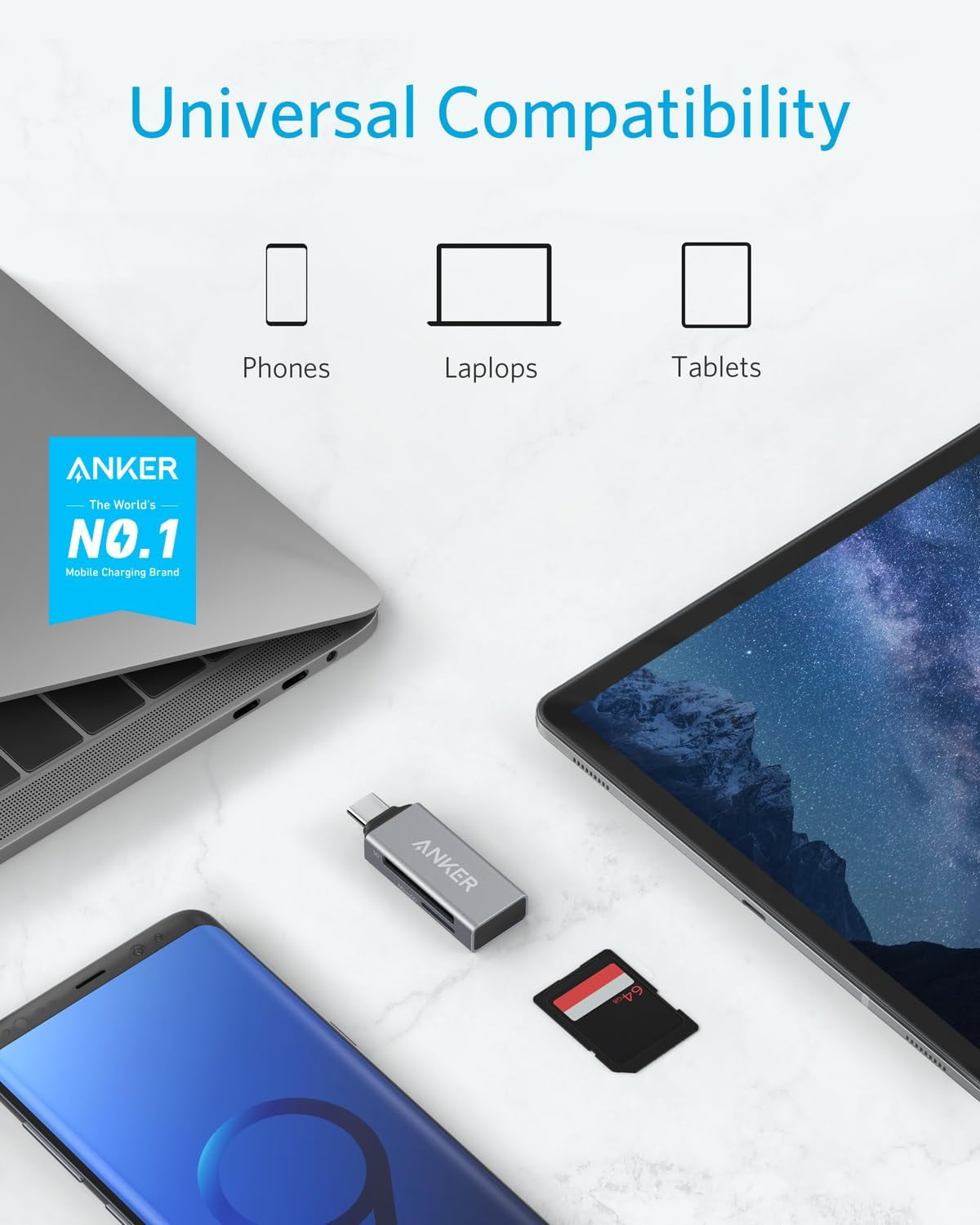 Anker SD Card Reader, 2-in-1 USB C Memory Reader for Digital Camera Viewer with Dual Slot SDXC, SDHC, SD, MMC, RS-MMC, Micro SDXC,MicroSD, SDHC Card, and UHS-I Cards