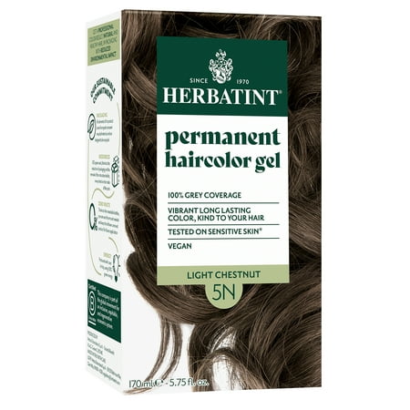 Herbatint Permanent Hair Dye For Women, 5N Light Chestnut, Alcohol Free, Vegan, 100% Grey Coverage - 5.75 fl oz