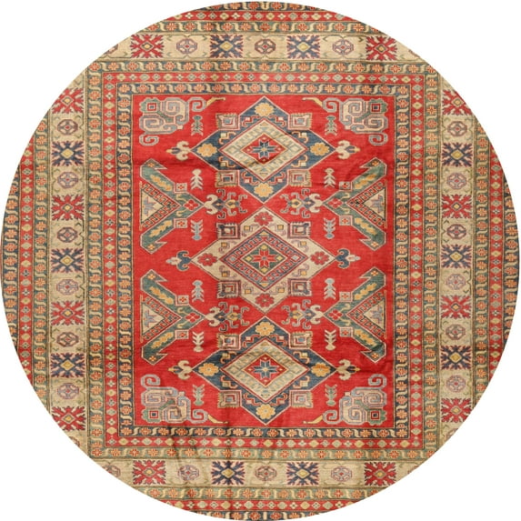 Ahgly Company Machine Washable Indoor Round Traditional Sand Brown Area Rugs, 4' Round