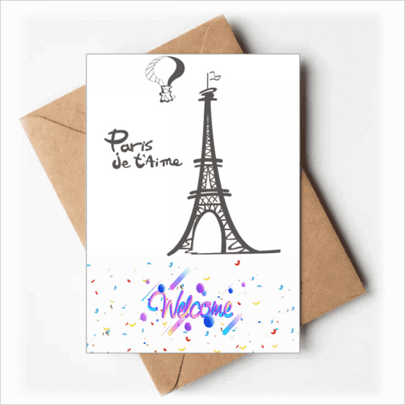Line Drawing Eiffel Tower Outline Paris Welcome Back Greeting Cards Envelopes Blank