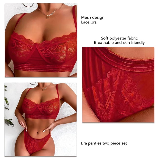 Conjunto De Lencería De Encaje, Conjunto De Bragas De Sujetador Elegante De Poliéster De Moda De Malla Suave Amigable Con La Piel Para La Noche De Bodas Para Mujeres ANGGREK Otros