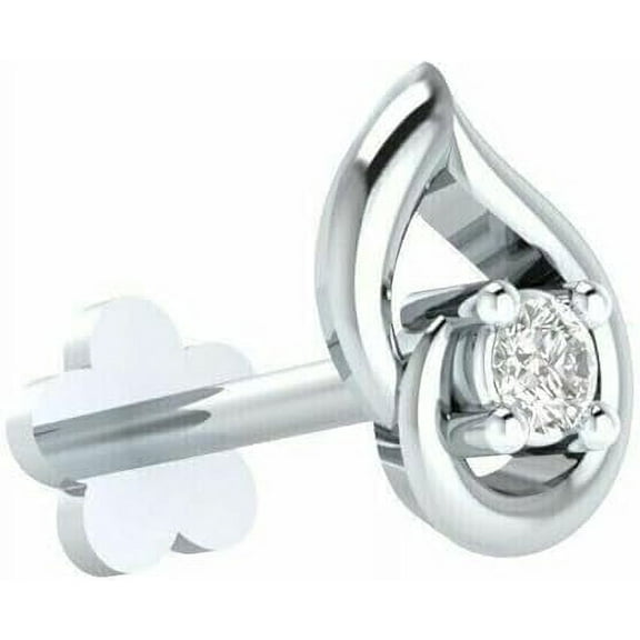 0.10CT Simulated Diamond Nose Screw Stud | 14K White Gold Plated Nose Piercing Ring