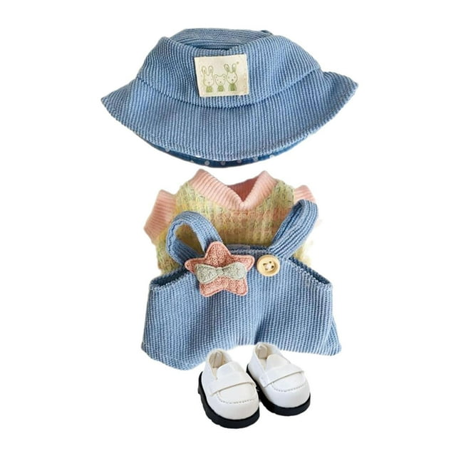Ropa para Muñecos de Peluche de 15 Cm, Ropa de Peluche con Sombrero, Accesorios de Vestir para Muñecos de Peluche, Cómoda, Moderna, Linda, con Zapatos Sombrero azul