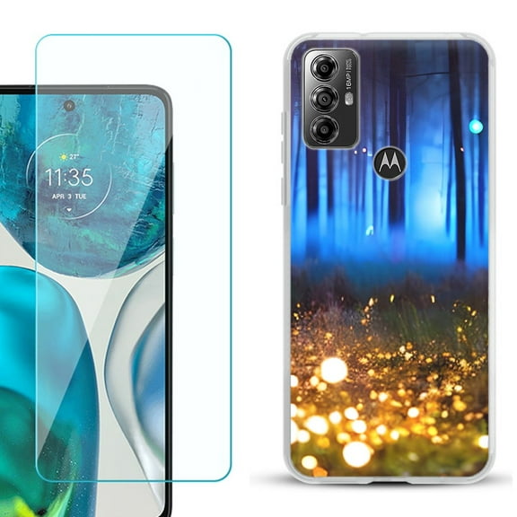 OneToughShield ® for Motorola Moto G Play 2023 Shockproof Fashion Phone Case, with Tempered Glass Screen Protector - Fireflies