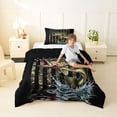 thumbnail image 2 of Feelyou Hunting Bass Fish Wildlife Twin Comforter Sets for Men Boys, Rustic American Flag Bedding Set, Rust Black Green, Black Reversible, 2pcs, 2 of 6