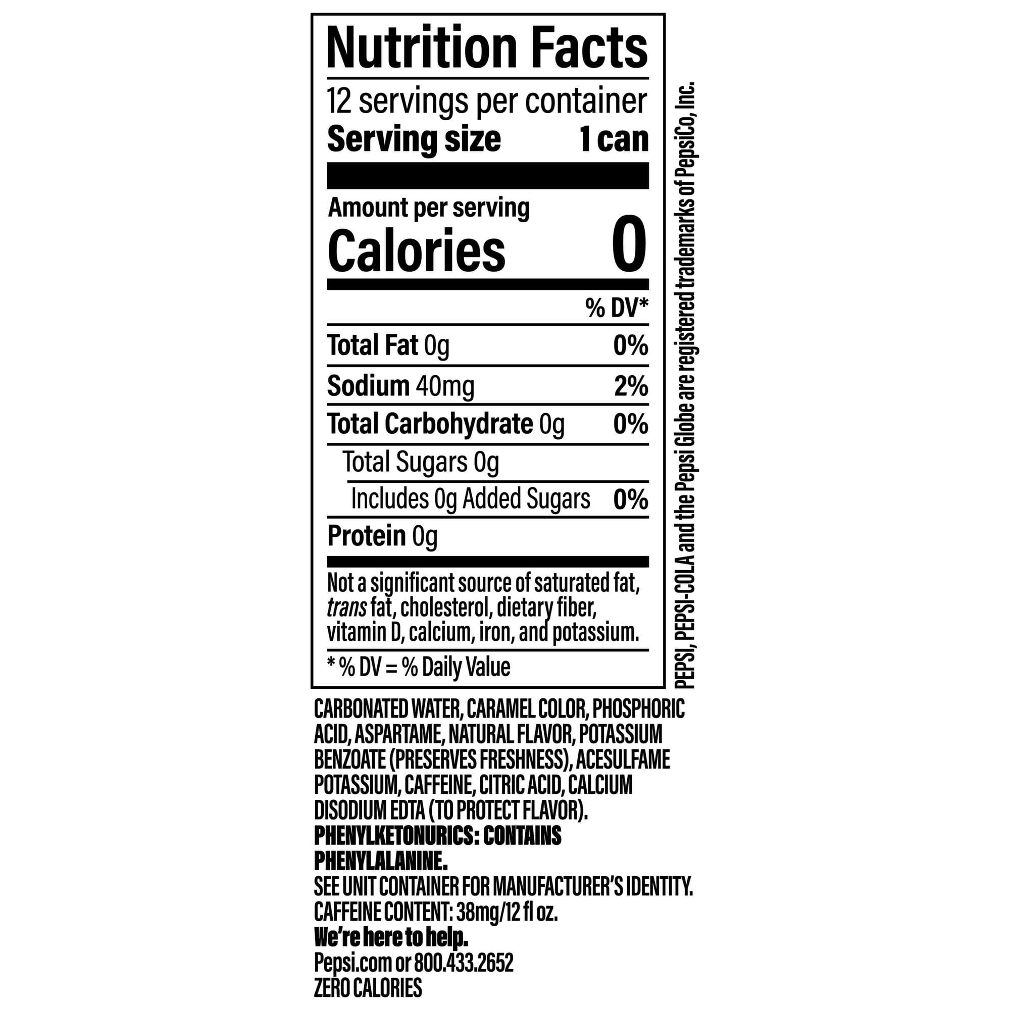 Pepsi Cola Zero Sugar Soda Pop, 12 fl oz Cans, Pack of 24