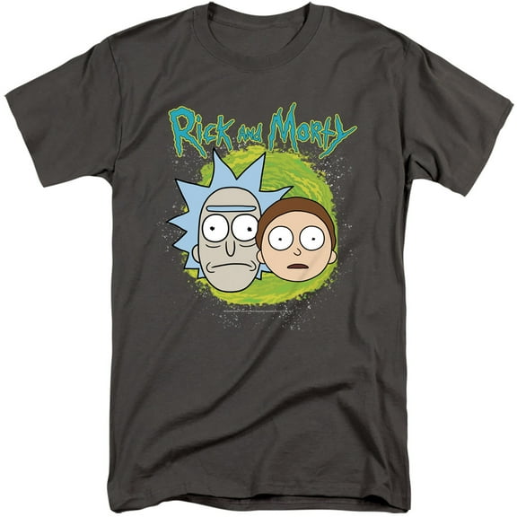 Rick and Morty Floating Heads Unisex Adult Tall T Shirt, Charcoal, 2X-Large