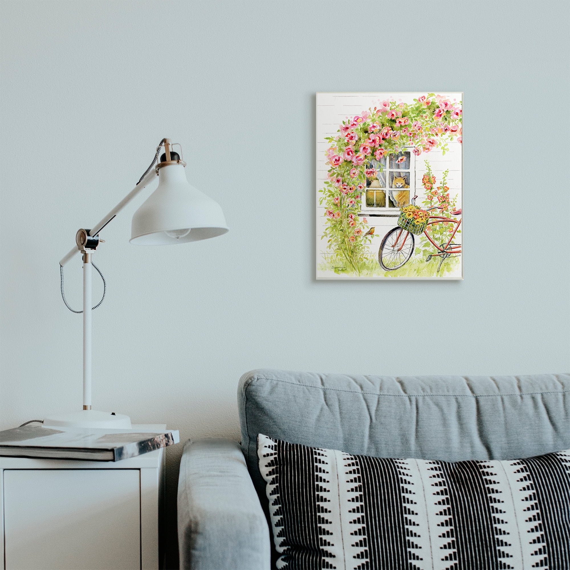 Stupell Industries Pink Bicycle with Charming Cat Cottage Wall Plaque, 13 x 19, Design by Gwendolyn Babbitt