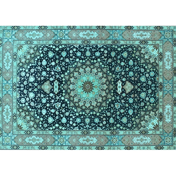 Ahgly Company Indoor Rectangle Medallion Light Blue Traditional Area Rugs, 3' x 5'