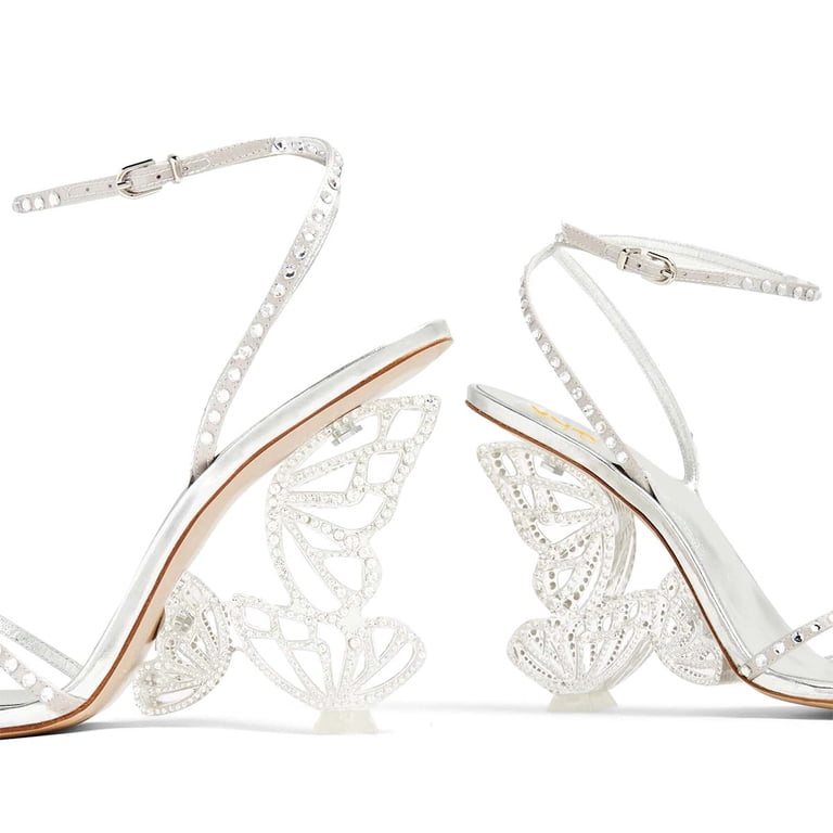 XYD Women Open Toe Sandals Glitter Rhinestone Butterfly Wing Wedge