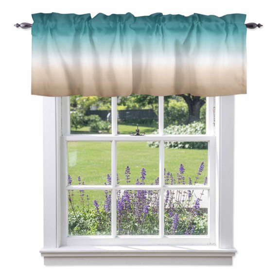 Teal Green Valances for Windows, Khaki Gradient Valance Window Treatment Rod Pocket Short Curtains Valances for Kitchen Bathroom 42"W x 12"L