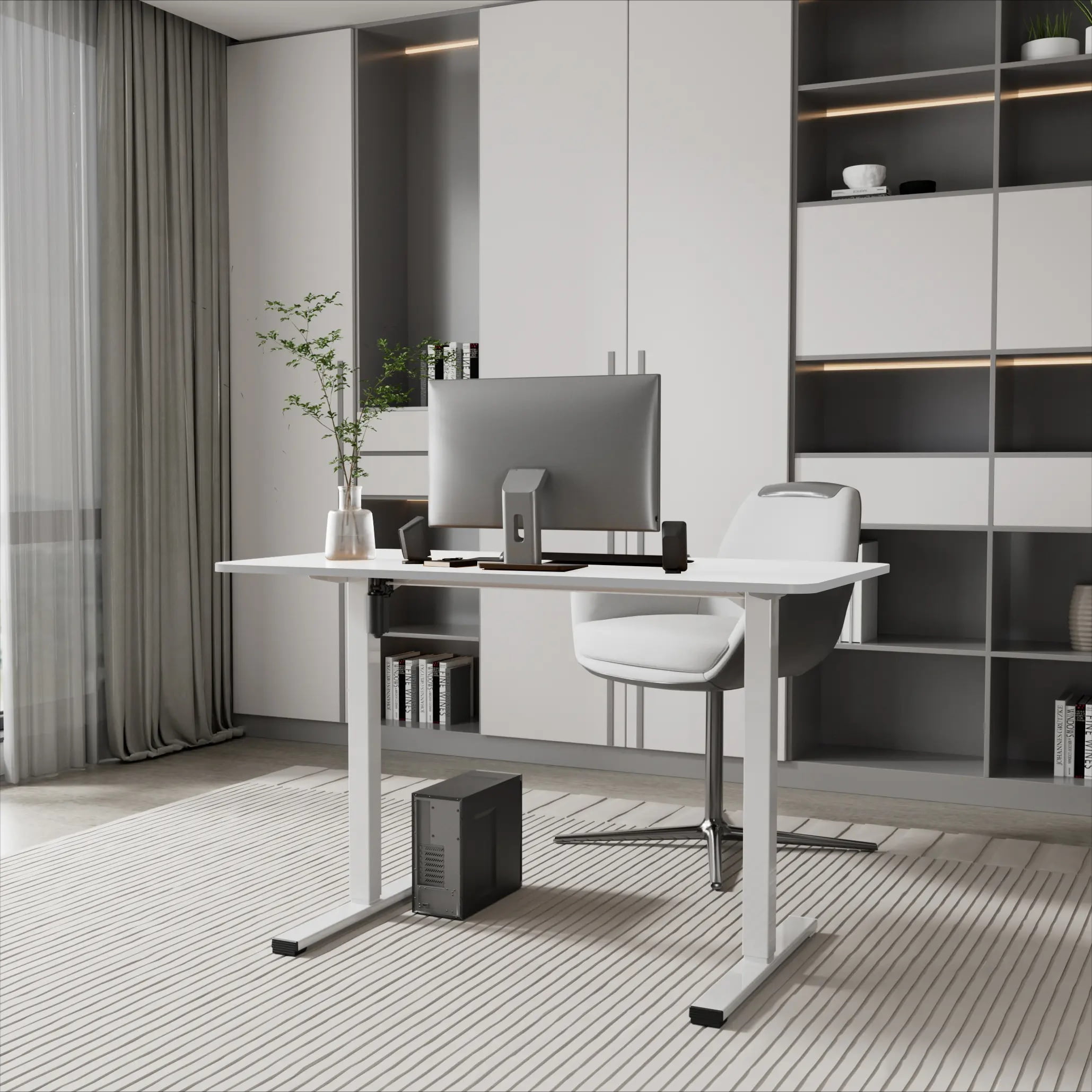 FitStand 48"x24" Electric Standing Desk with Whole-Piece Desktop, Height Adjustable Sit Stand Desk, 88 lbs Capacity, Anti-Collision System, 4 Memory Presets, White