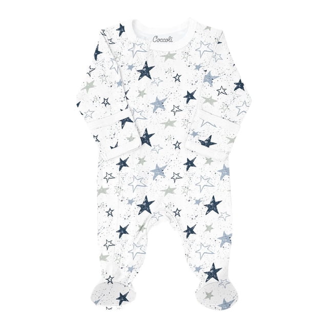 Coccoli Cotton-Modal Zippered Footie Sleeper - Stars on Cream (Newborn (6-7 lbs)