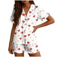 thumbnail image 3 of Bxsruta Women's 2 Piece Short Sleeve Button Front Pajama Set Collared Top Elastic Waist Shorts Soft Breathable Loose Fit Stretchy Lightweight Fabric Casual Loungewear Sleepwear, 3 of 7