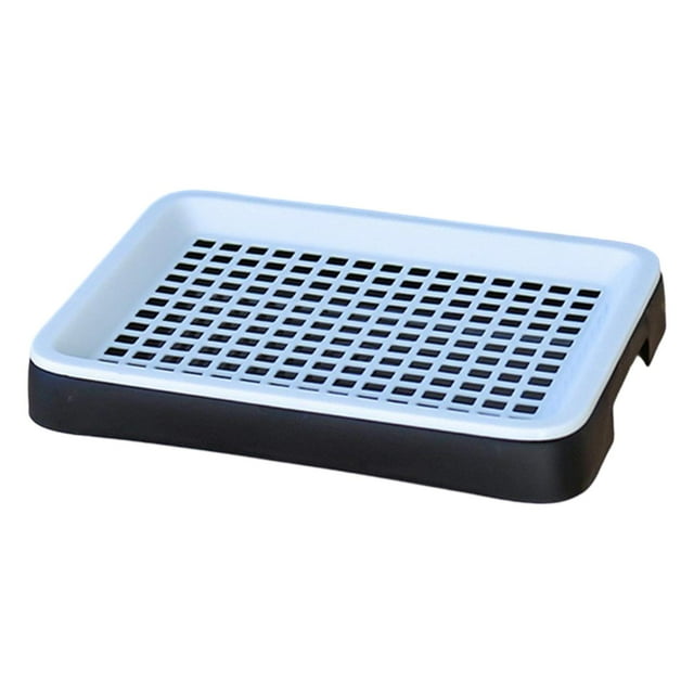 Almencla Rabbit Litter Tray Rabbit Toilet Portable with Grate Double Layer Guinea Pig Litter Pan Bunny Potty for Small Animals Ferrets Black White