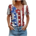 thumbnail image 2 of Qetyuw 4th of July Shirts for Women Proud Patriotic USA Flag Pattern Tshirts Elegant Short Sleeve Tees Breathable V Neck Buttons Blouses Tops Work Tops for Women, 2 of 5