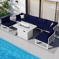 thumbnail image 5 of RADIATA Patio Aluminum Furniture Set with Fire Pit Table and Oversized 29" Seats, 7 Pieces Outdoor Sectional Conversation Sofa Set for Backyard, Poolside, 500 lb/Seat, White & Denim Blue, 5 of 9