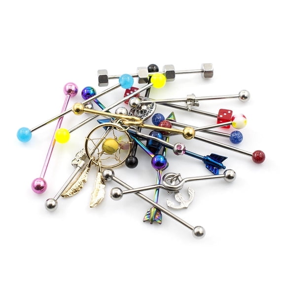 Pack of 6 Industrial Earring Barbells Randomly Picked 14g